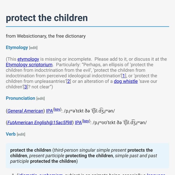 protect the children - Websictionary, the free dictionary