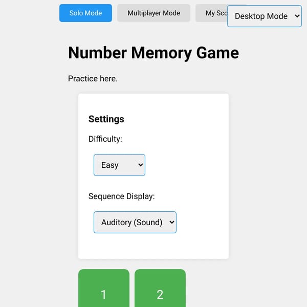 Number Memory Game