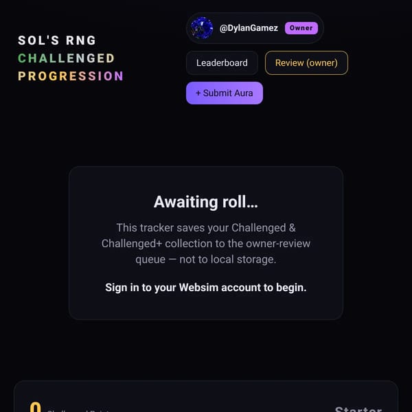 Sol's RNG Challenged Progression System