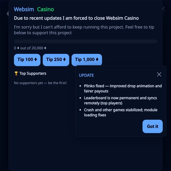 Websim Casino [Remake] - Giving Credits