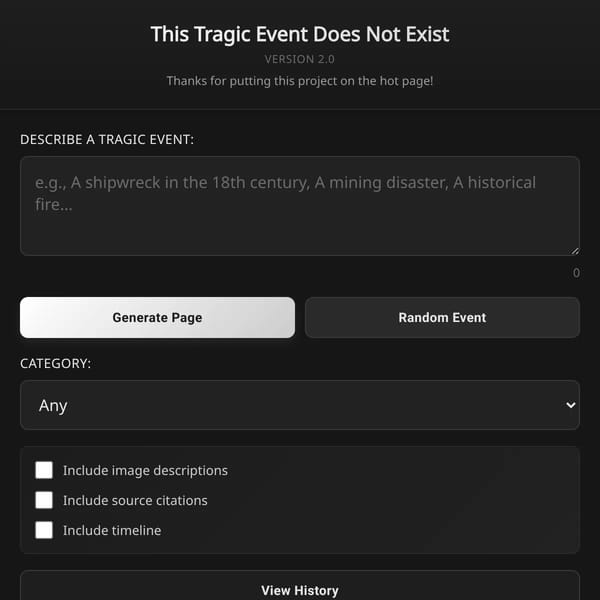 This Tragic Event Does Not Exist (No Max)