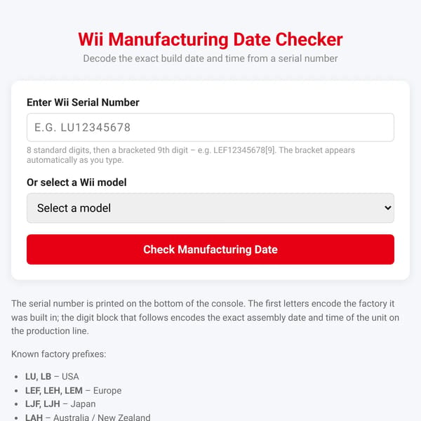 Nintendo Wii Manufacturing Date Checker