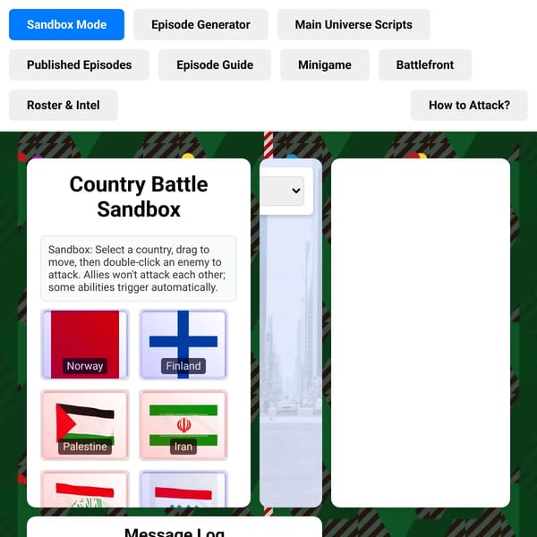 Country Battle Sandbox + Episode Generator, and games!