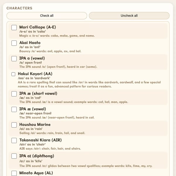 Hololive Phonics Script Generator