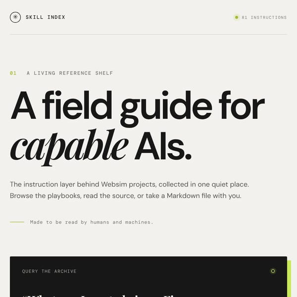 Skill Index for websim agents (and the clis)