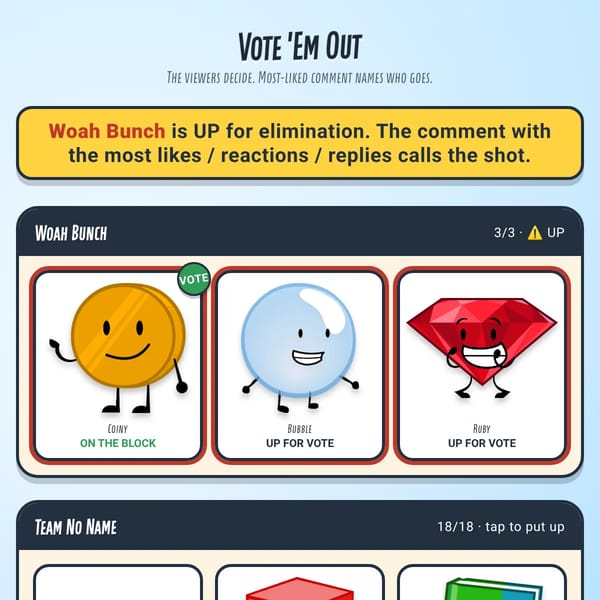 BFDI VIEWER VOTING (Vote 'Em out)