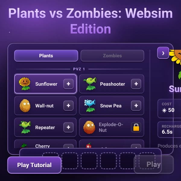 Plants Vs. Zombies Websim Edition!