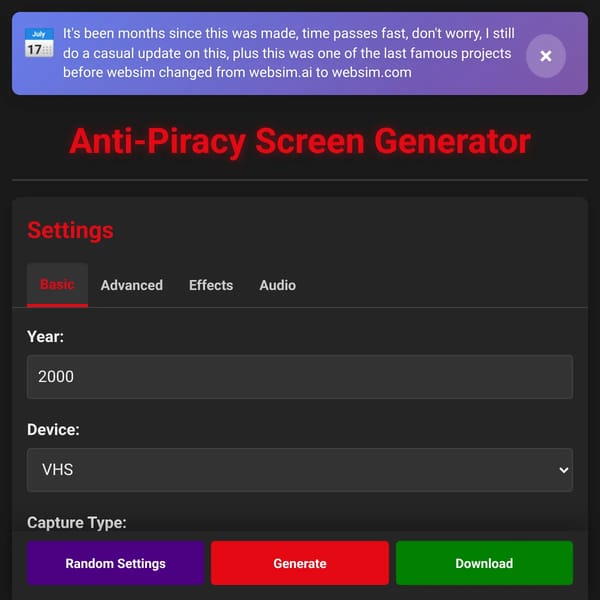 Anti-Piracy Screen Generator