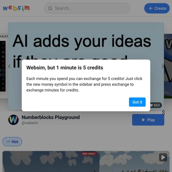 Websim, but 1 minute is 5 credits