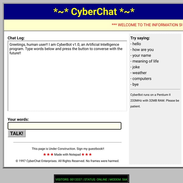 CyberChat 97 - Web 1.0 AI Chatbot