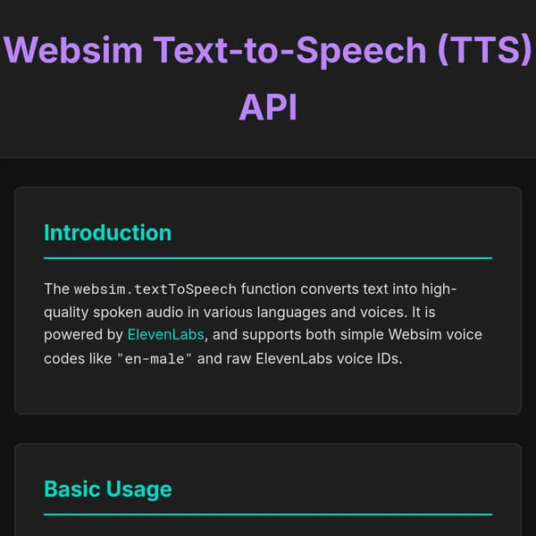 Websim Text-to-Speech (TTS) API Documentation