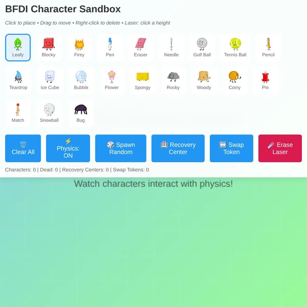 BFDI Character Sandbox but I added recovery centers